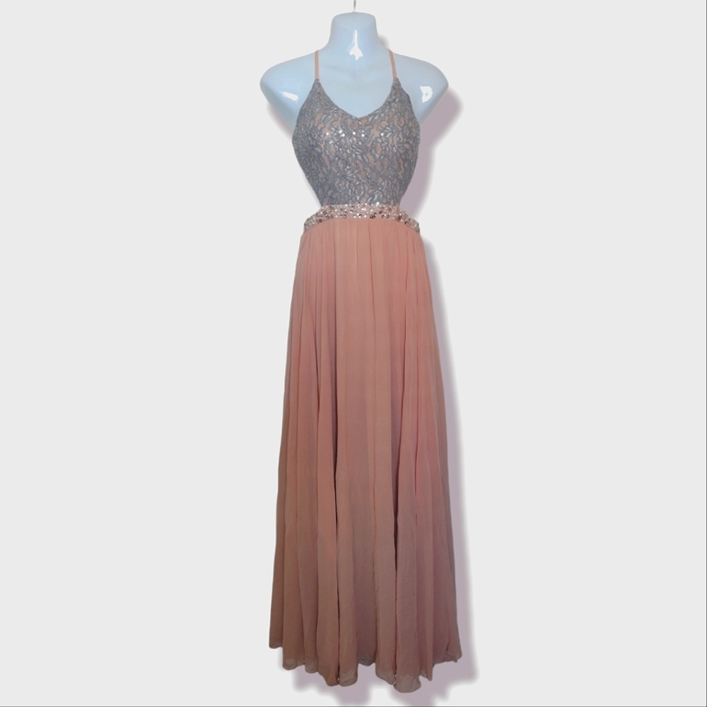 CITY STUDIO Womens Light Pink Stretch Lace Zippered Open-back Dress